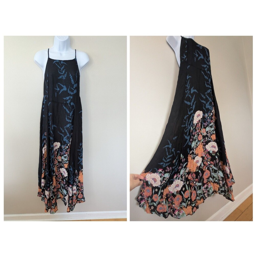 Free People Embrace It Maxi Dress XS Boho Floral Open Back Beachy Flowy Relaxed